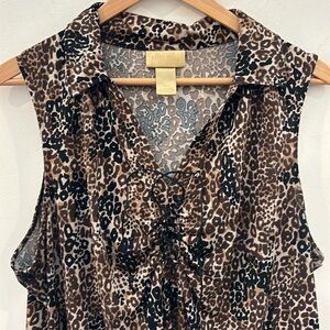 Miss TINA Leopard Print Sleeveless Size XL Lace-up Top  Stretchy Comfort